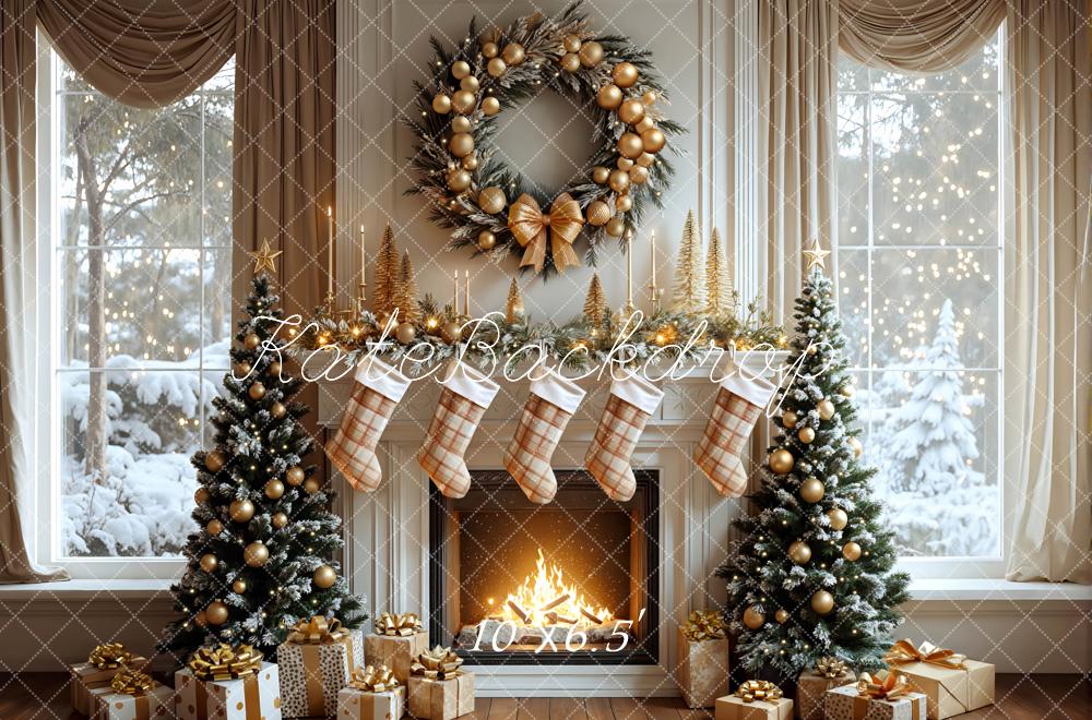 Kate Christmas Fireplace Stockings Trees Backdrop Designed by Mini MakeBelieve - Image 4