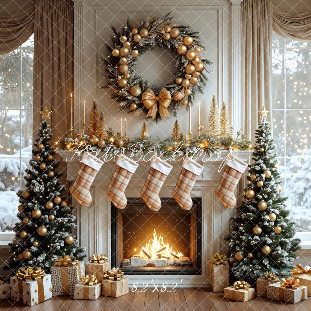 Kate Christmas Fireplace Stockings Trees Backdrop Designed by Mini MakeBelieve - Image 5
