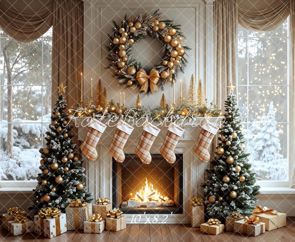 Kate Christmas Fireplace Stockings Trees Backdrop Designed by Mini MakeBelieve - Image 6