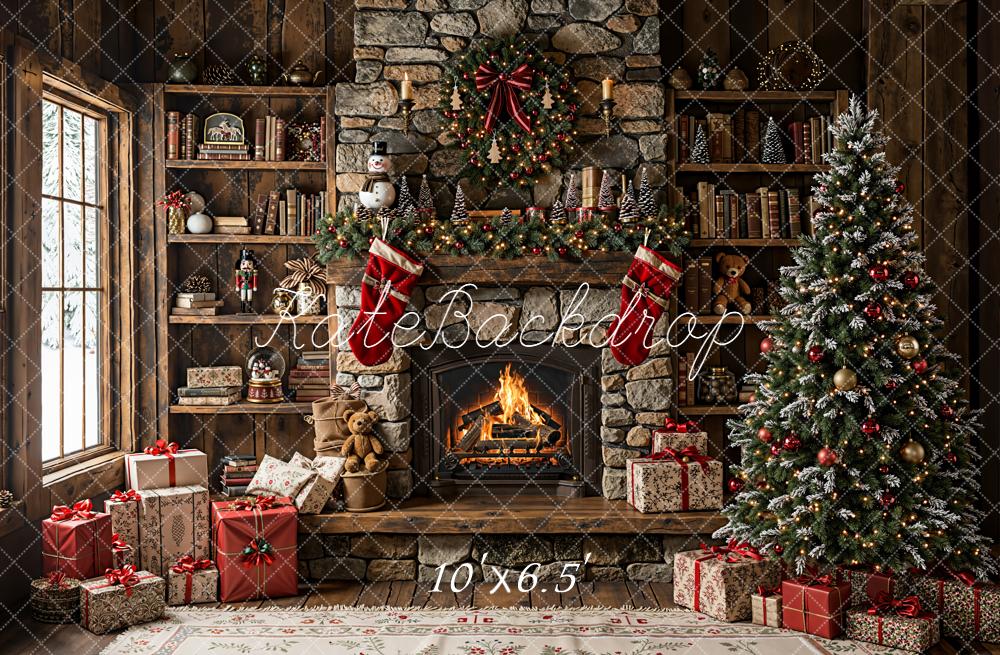 Kate Christmas Fireplace Stone Wall Tree Backdrop Designed by Emetselch - Image 6