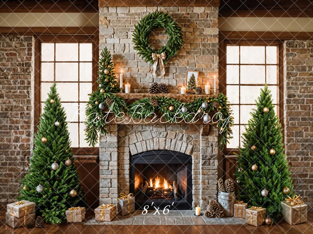Kate Christmas Fireplace Tree Brick Backdrop Designed by Emetselch - Image 3