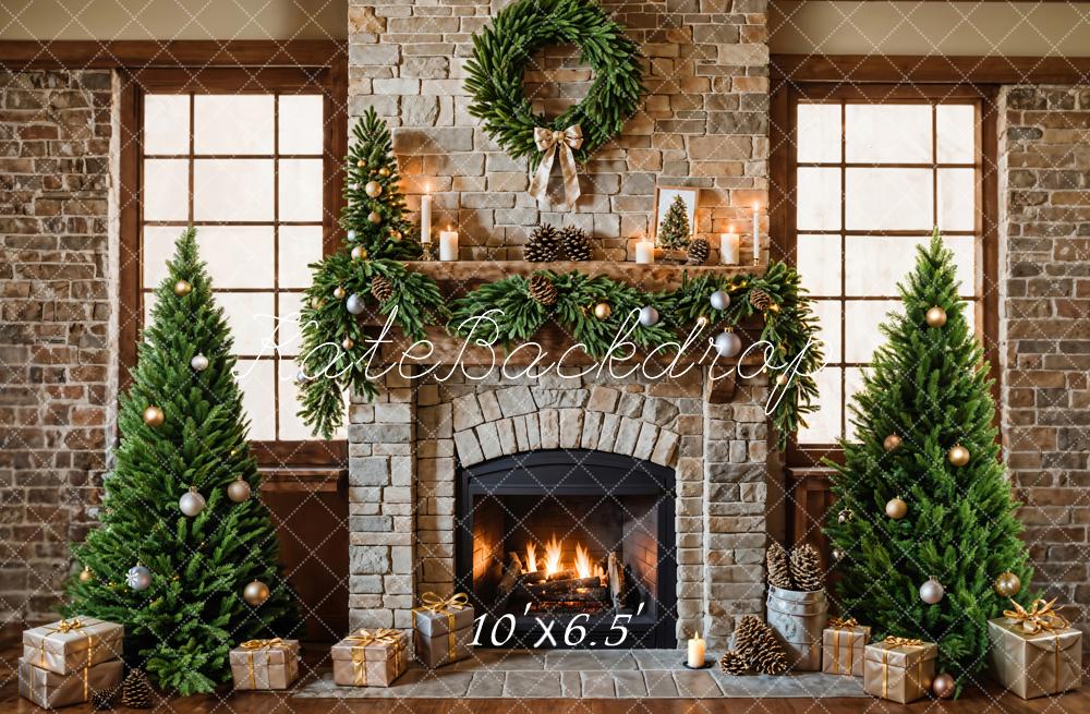 Kate Christmas Fireplace Tree Brick Backdrop Designed by Emetselch - Image 4