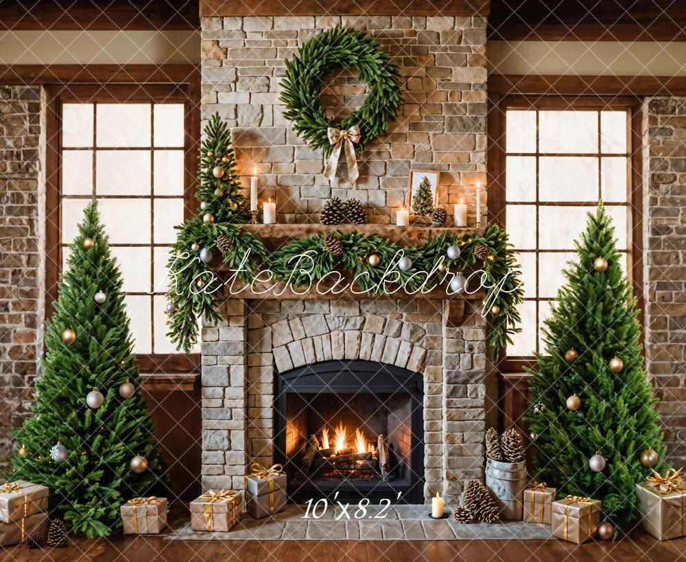 Kate Christmas Fireplace Tree Brick Backdrop Designed by Emetselch - Image 5