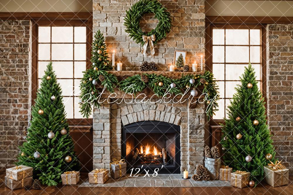 Kate Christmas Fireplace Tree Brick Backdrop Designed by Emetselch - Image 7