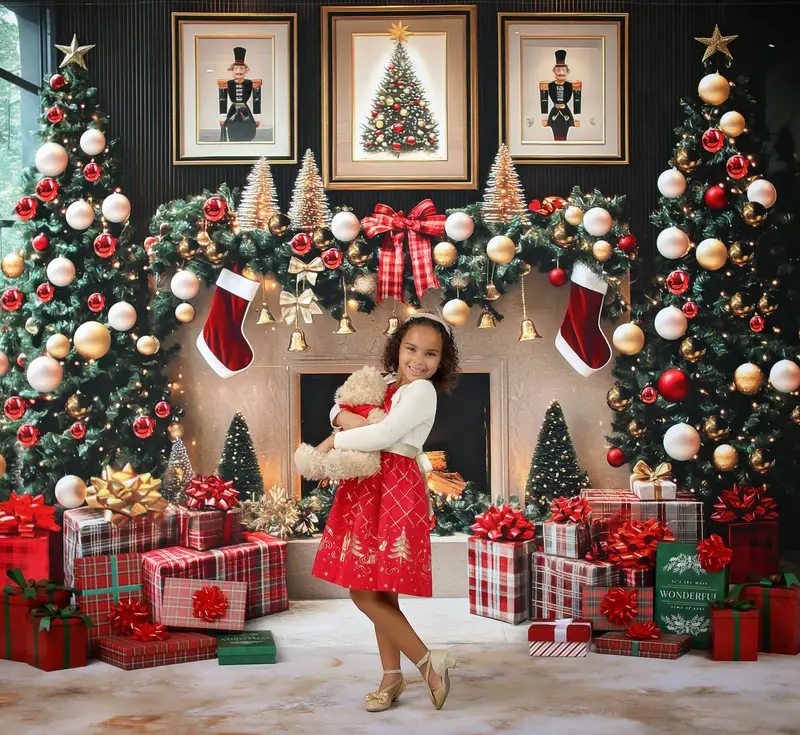 Kate Christmas Fireplace Tree Garland Gifts Backdrop Designed by Mini MakeBelieve - Image 3