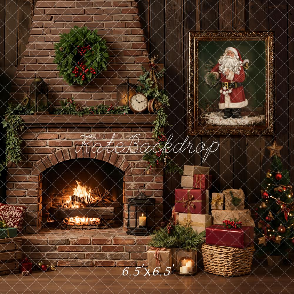 Kate Christmas Fireplace Tree Presents Backdrop Designed by Emetselch - Image 2