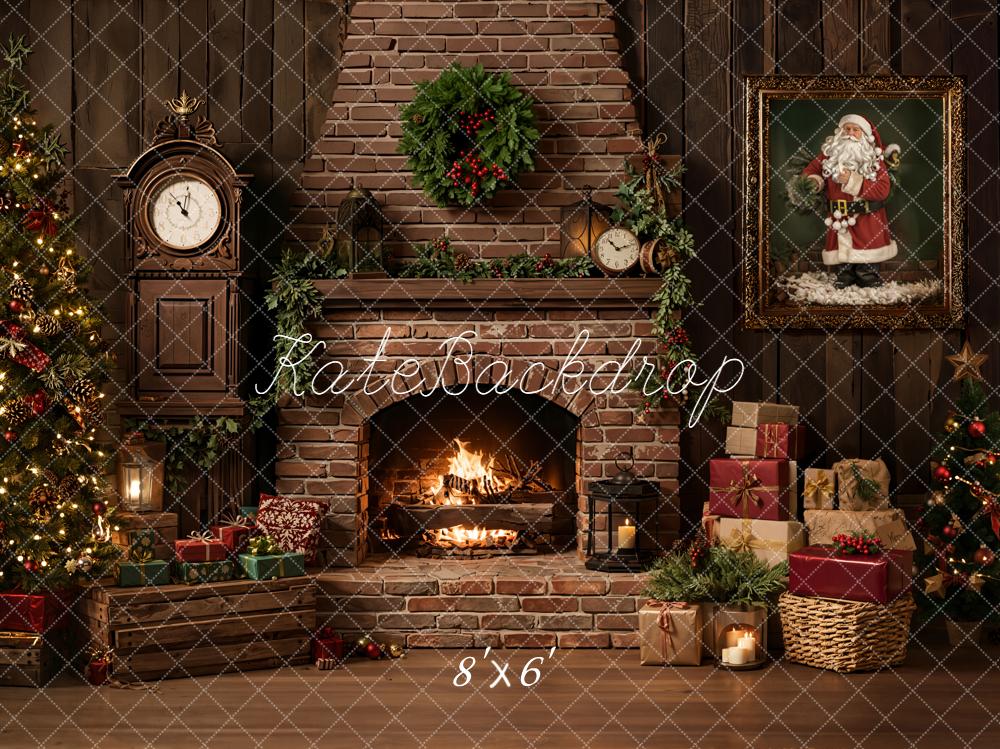 Kate Christmas Fireplace Tree Presents Backdrop Designed by Emetselch - Image 3