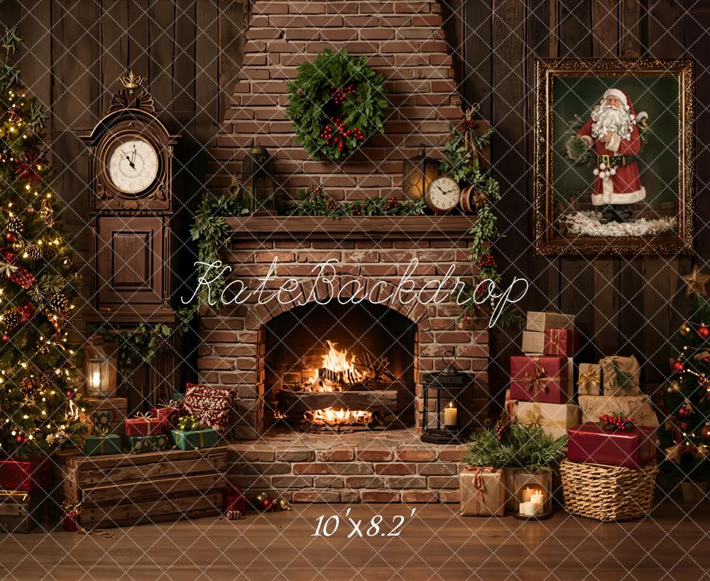Kate Christmas Fireplace Tree Presents Backdrop Designed by Emetselch - Image 6