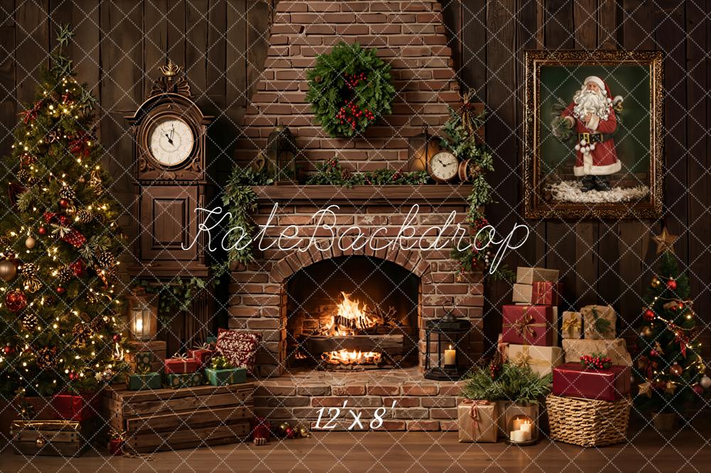Kate Christmas Fireplace Tree Presents Backdrop Designed by Emetselch - Image 8