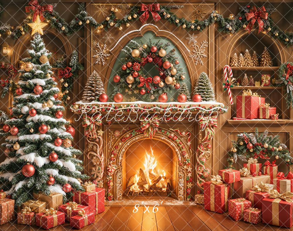 Kate Christmas Fireplace Tree Presents Garland Fleece Backdrop Designed by Emetselch