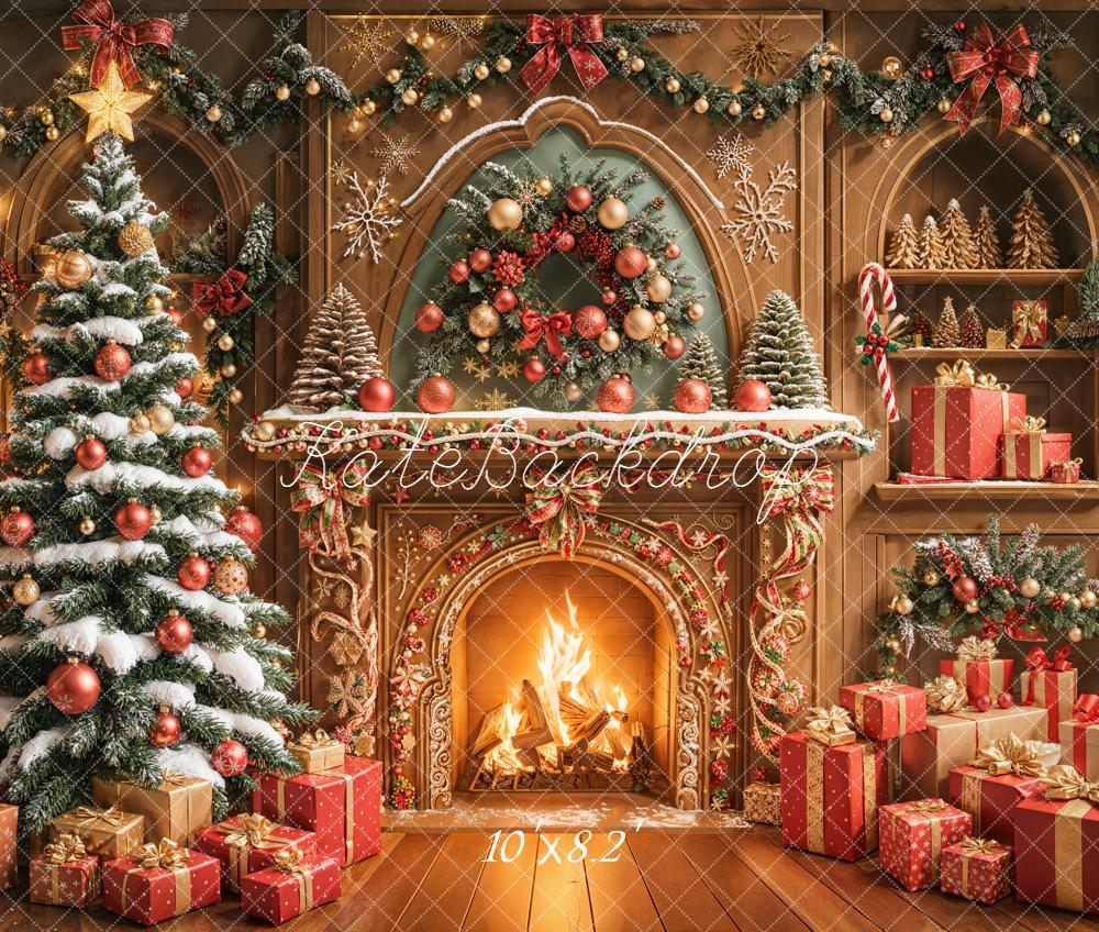Kate Christmas Fireplace Tree Presents Garland Fleece Backdrop Designed by Emetselch - Image 3