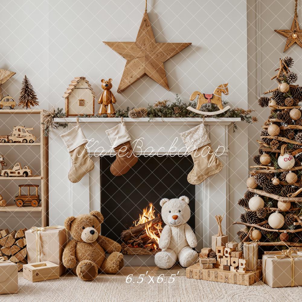 Kate Christmas Fireplace Tree Toys Backdrop Designed by Emetselch - Image 2