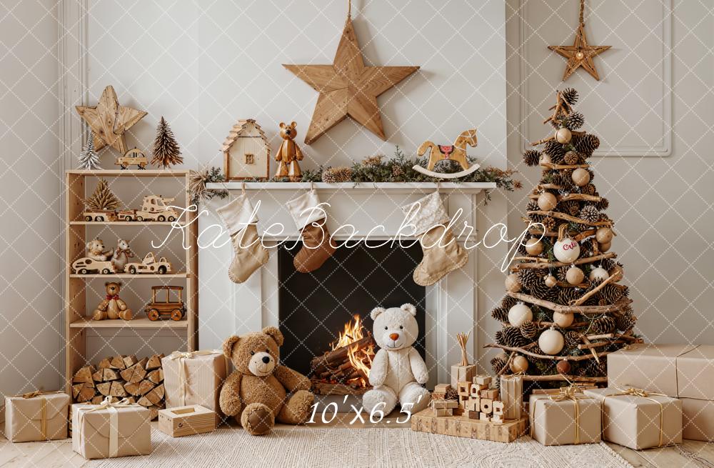 Kate Christmas Fireplace Tree Toys Fleece Backdrop Designed by Emetselch - Image 2