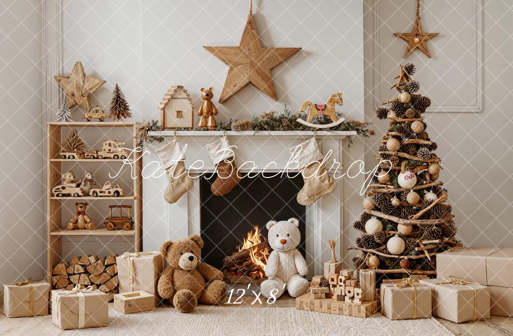 Kate Christmas Fireplace Tree Toys Fleece Backdrop Designed by Emetselch - Image 4