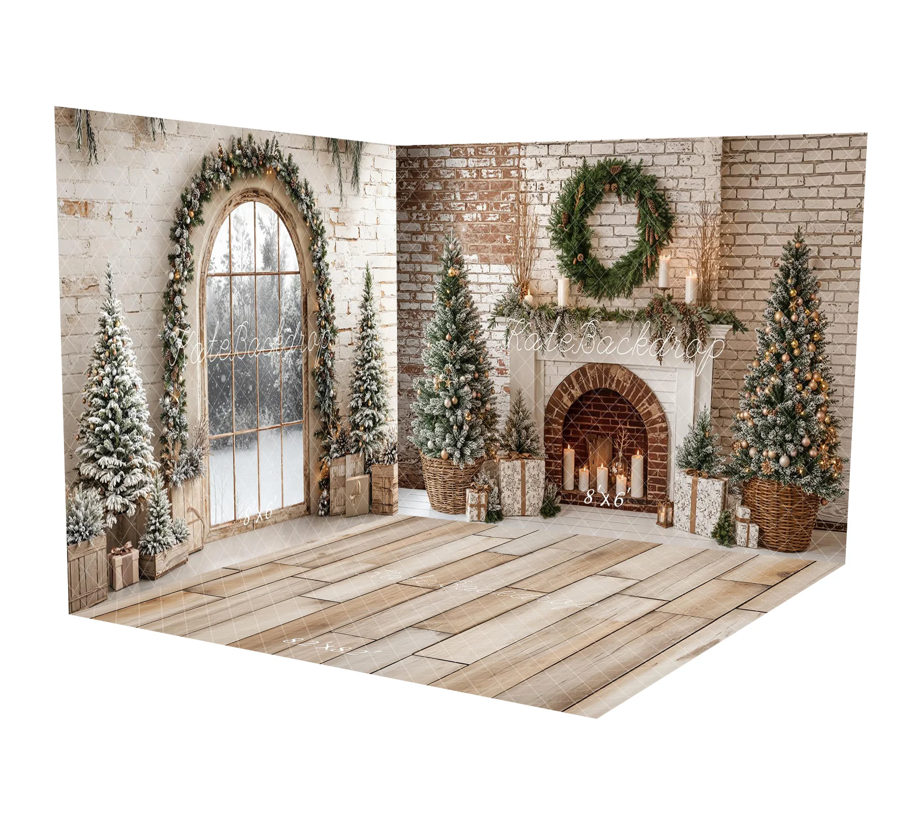Kate Christmas Fireplace Tree Wreath Brick Wall Room Set - Image 2
