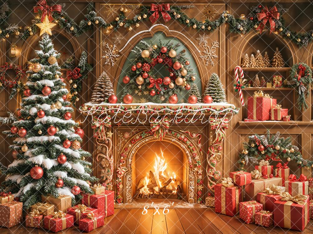 Kate Christmas Fireplace Tree Wreath Presents Backdrop Designed by Emetselch - Image 3