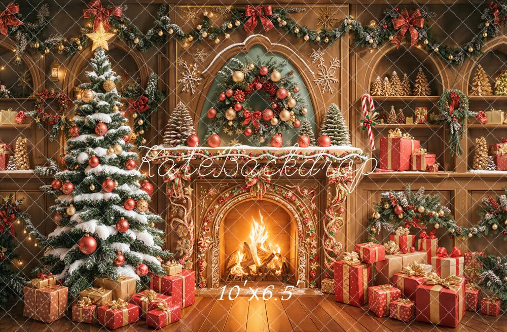 Kate Christmas Fireplace Tree Wreath Presents Backdrop Designed by Emetselch - Image 4