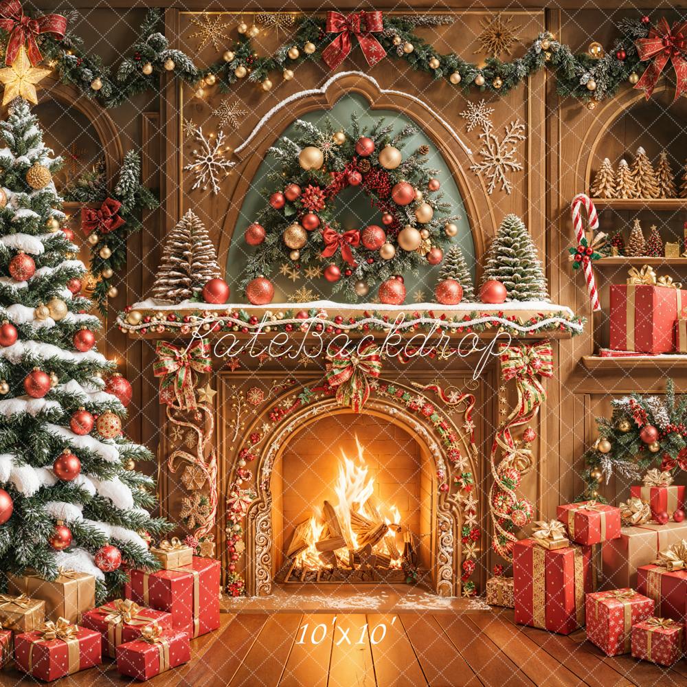 Kate Christmas Fireplace Tree Wreath Presents Backdrop Designed by Emetselch - Image 7