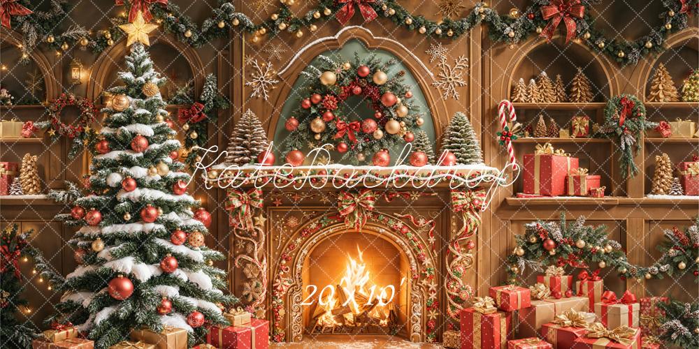 Kate Christmas Fireplace Tree Wreath Presents Backdrop Designed by Emetselch - Image 8