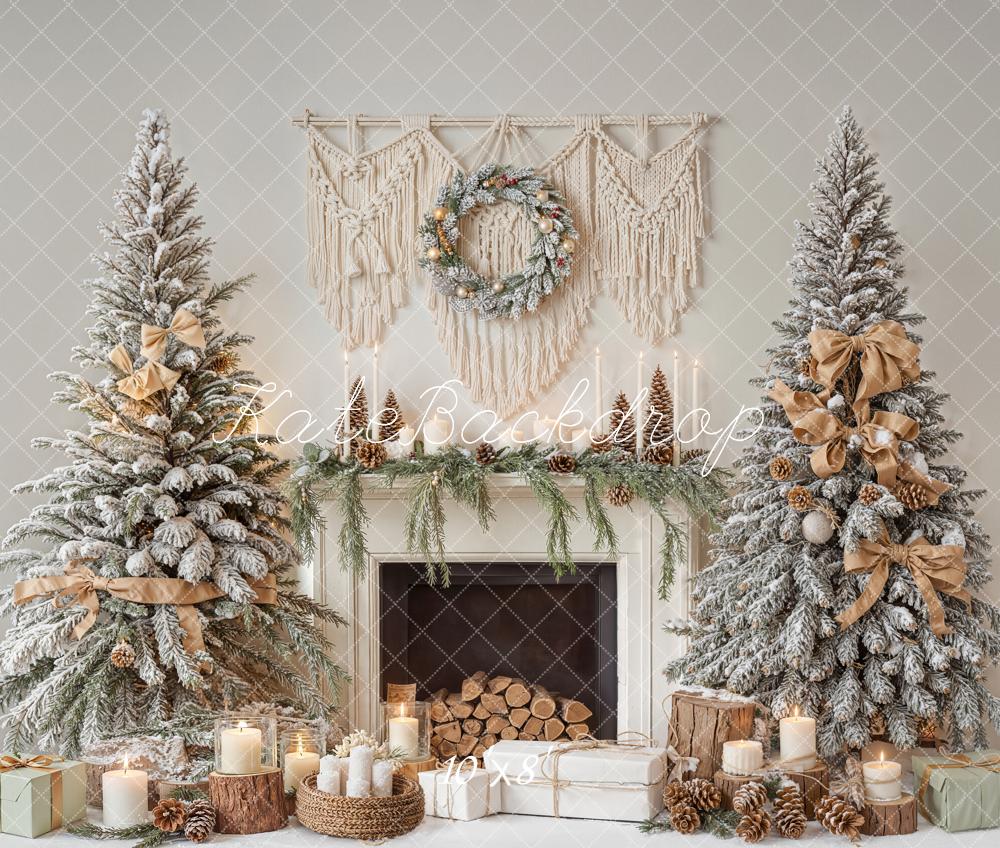 Kate Christmas Fireplace Trees Candles Fleece Backdrop Designed by Emetselch - Image 3