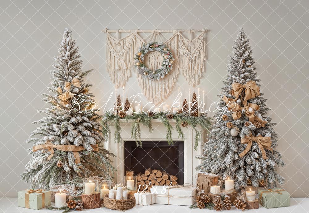 Kate Christmas Fireplace Trees Candles Fleece Backdrop Designed by Emetselch - Image 4