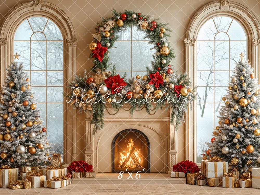 Kate Christmas Fireplace Trees Garland Backdrop Designed by Emetselch - Image 3