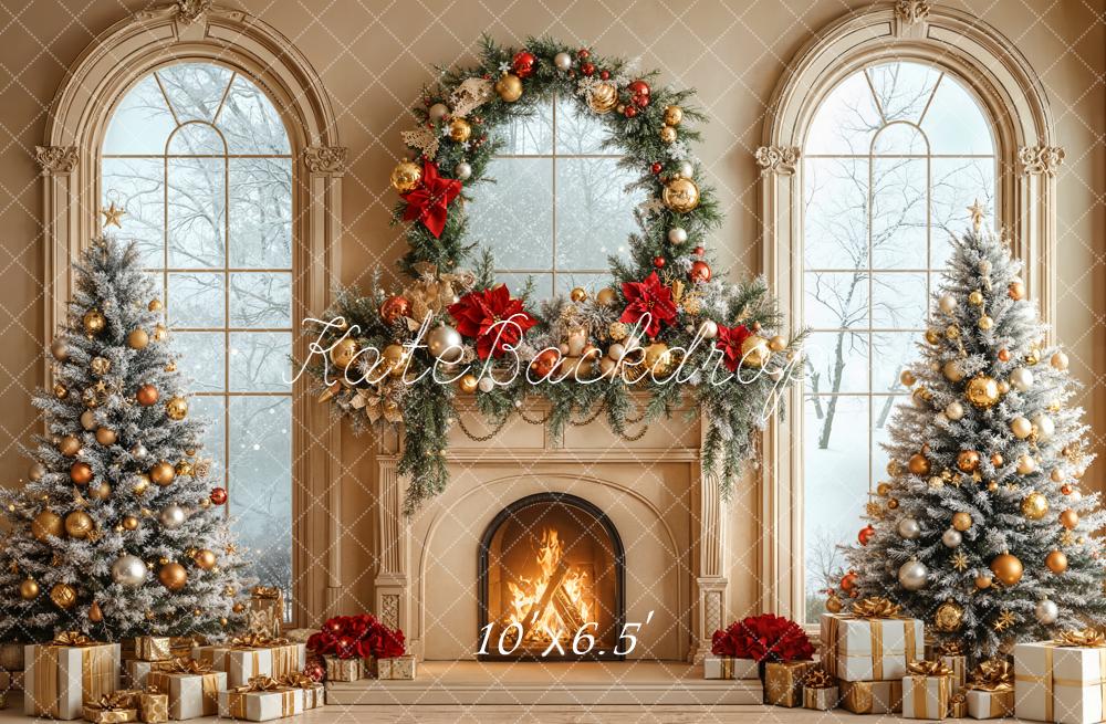 Kate Christmas Fireplace Trees Garland Backdrop Designed by Emetselch - Image 4