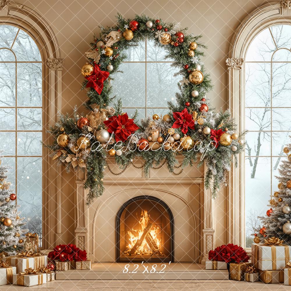 Kate Christmas Fireplace Trees Garland Backdrop Designed by Emetselch - Image 5