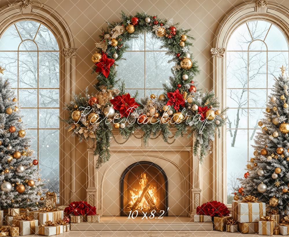 Kate Christmas Fireplace Trees Garland Backdrop Designed by Emetselch - Image 6