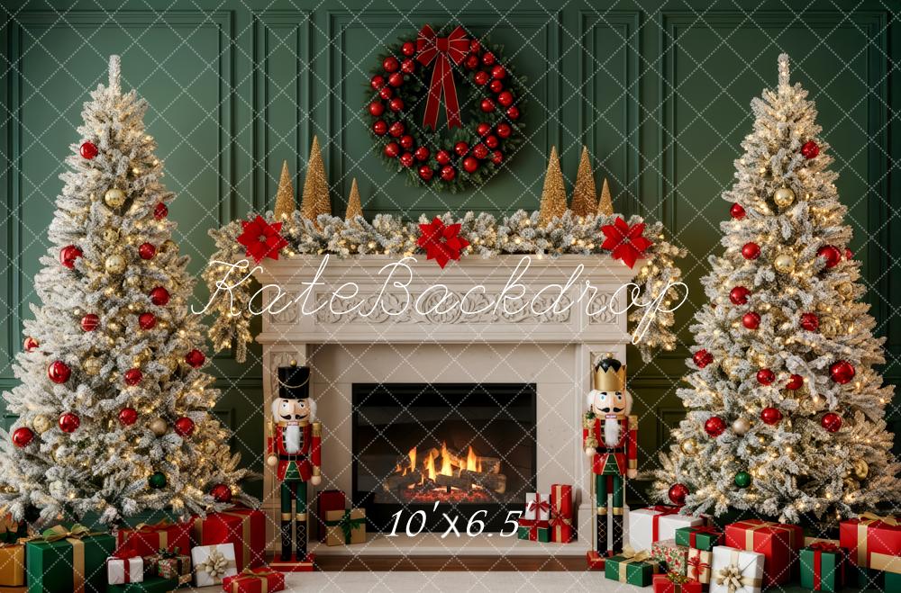 Kate Christmas Fireplace Trees Nutcracker Gifts Fleece Backdrop Designed by Patty Robert - Image 2