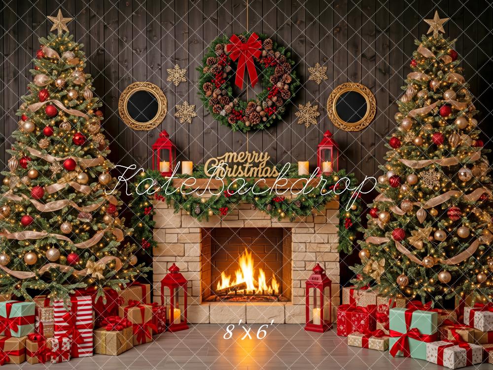 Kate Christmas Fireplace Trees Presents Backdrop Designed by Patty Robert - Image 3