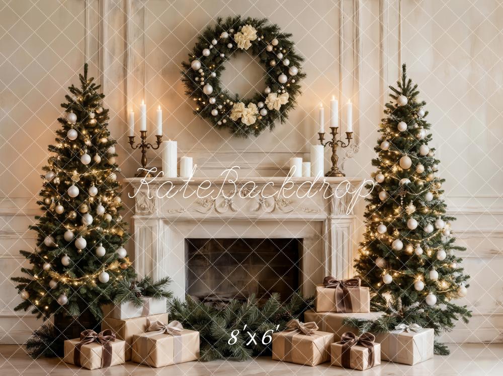 Kate Christmas Fireplace Trees Wreath Gifts Backdrop Designed by Emetselch - Image 3