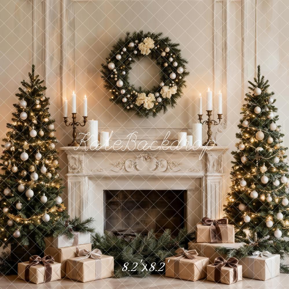 Kate Christmas Fireplace Trees Wreath Gifts Backdrop Designed by Emetselch - Image 5