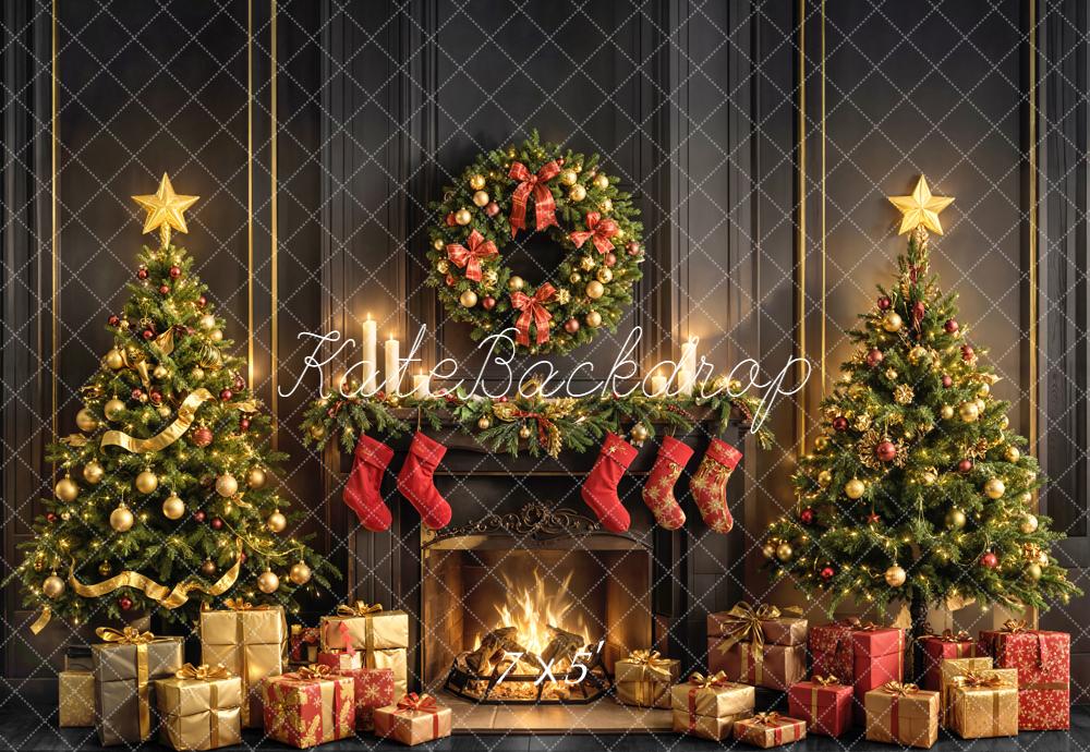 Kate Christmas Fireplace Trees Wreath Stockings Backdrop Designed by Emetselch - Image 2