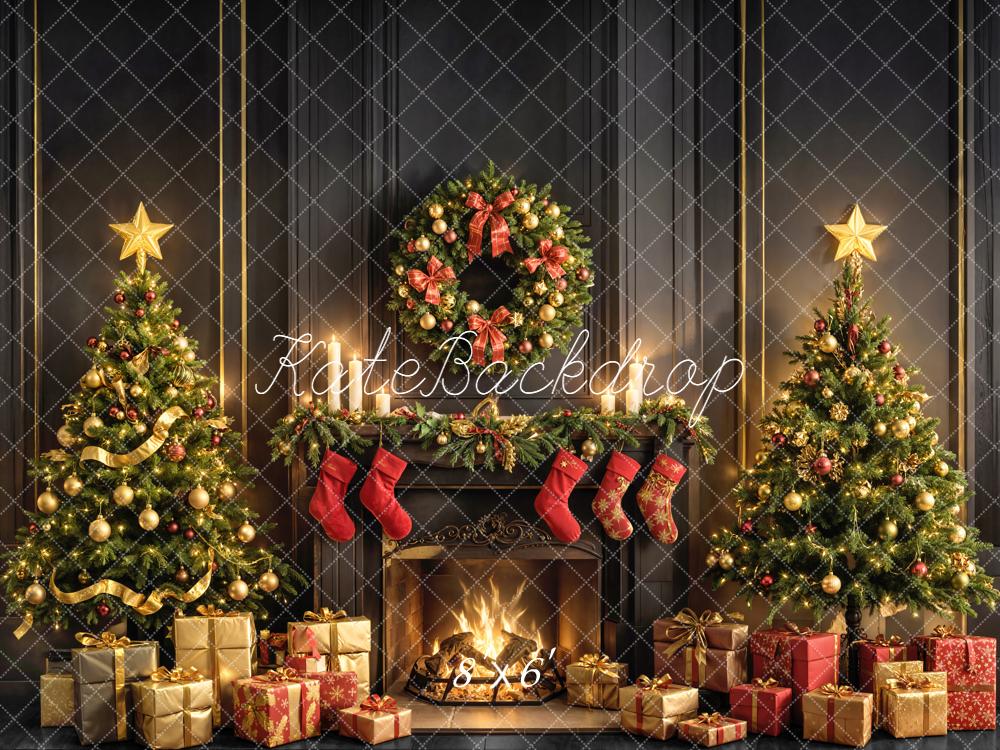 Kate Christmas Fireplace Trees Wreath Stockings Backdrop Designed by Emetselch - Image 4