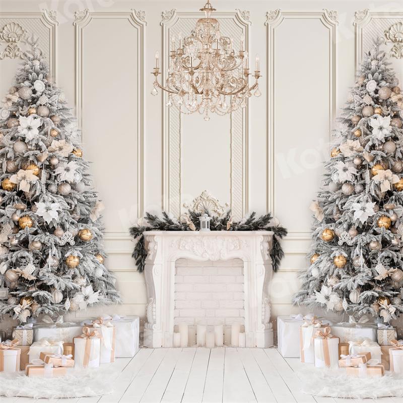 Kate Christmas Fireplace Vintage Wall Trees Gift Backdrop for Photography - Image 2