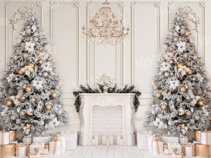 Kate Christmas Fireplace Vintage Wall Trees Gift Backdrop for Photography - Image 3