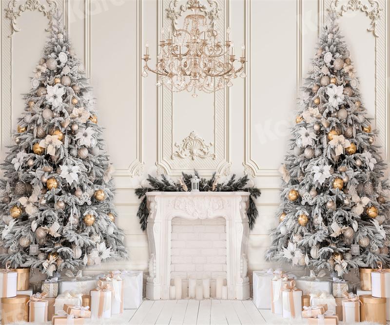Kate Christmas Fireplace Vintage Wall Trees Gift Backdrop for Photography - Image 4