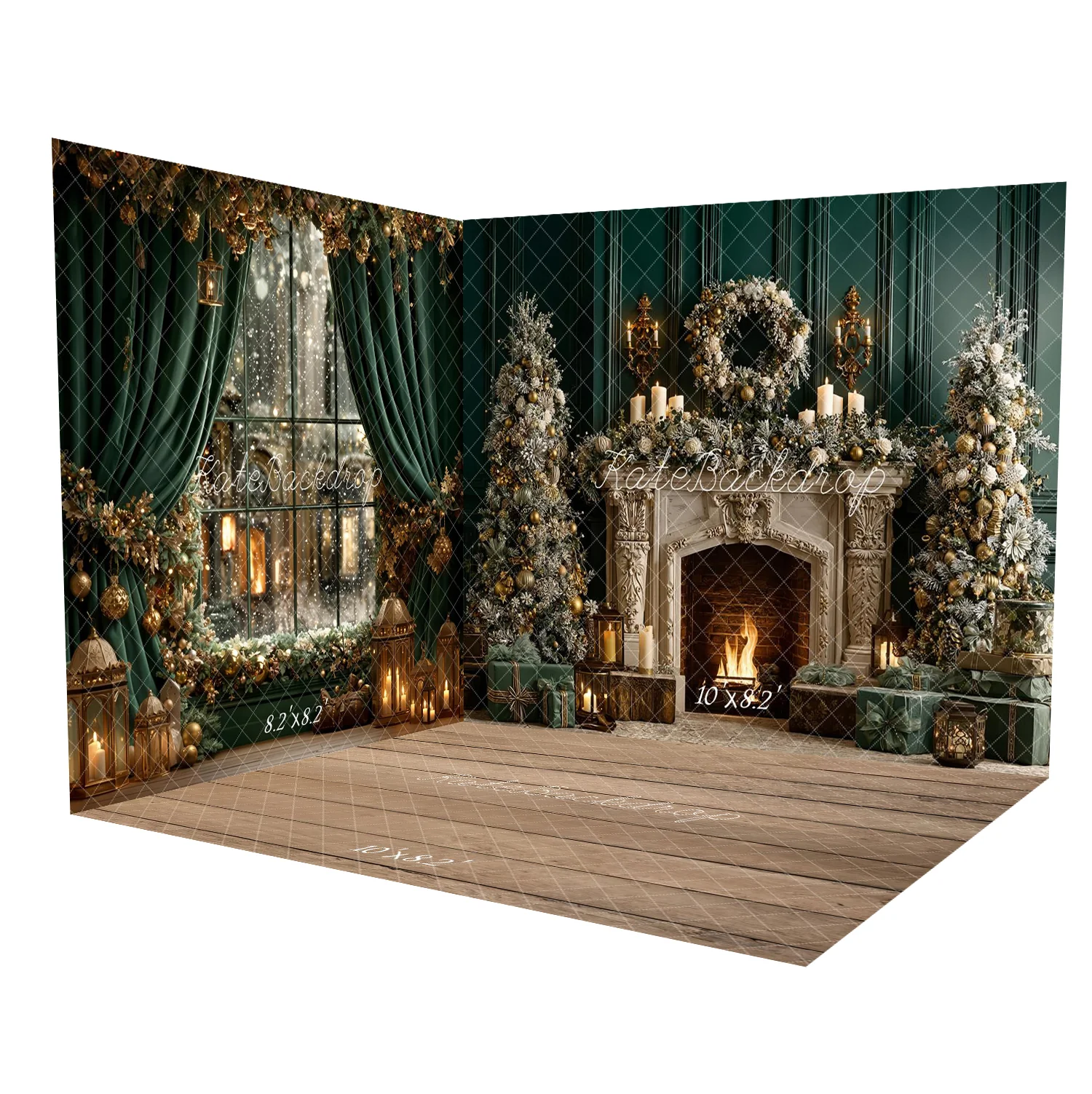 Kate Christmas Fireplace Vintage Wreath Trees Gifts Green Room Set - Image 2