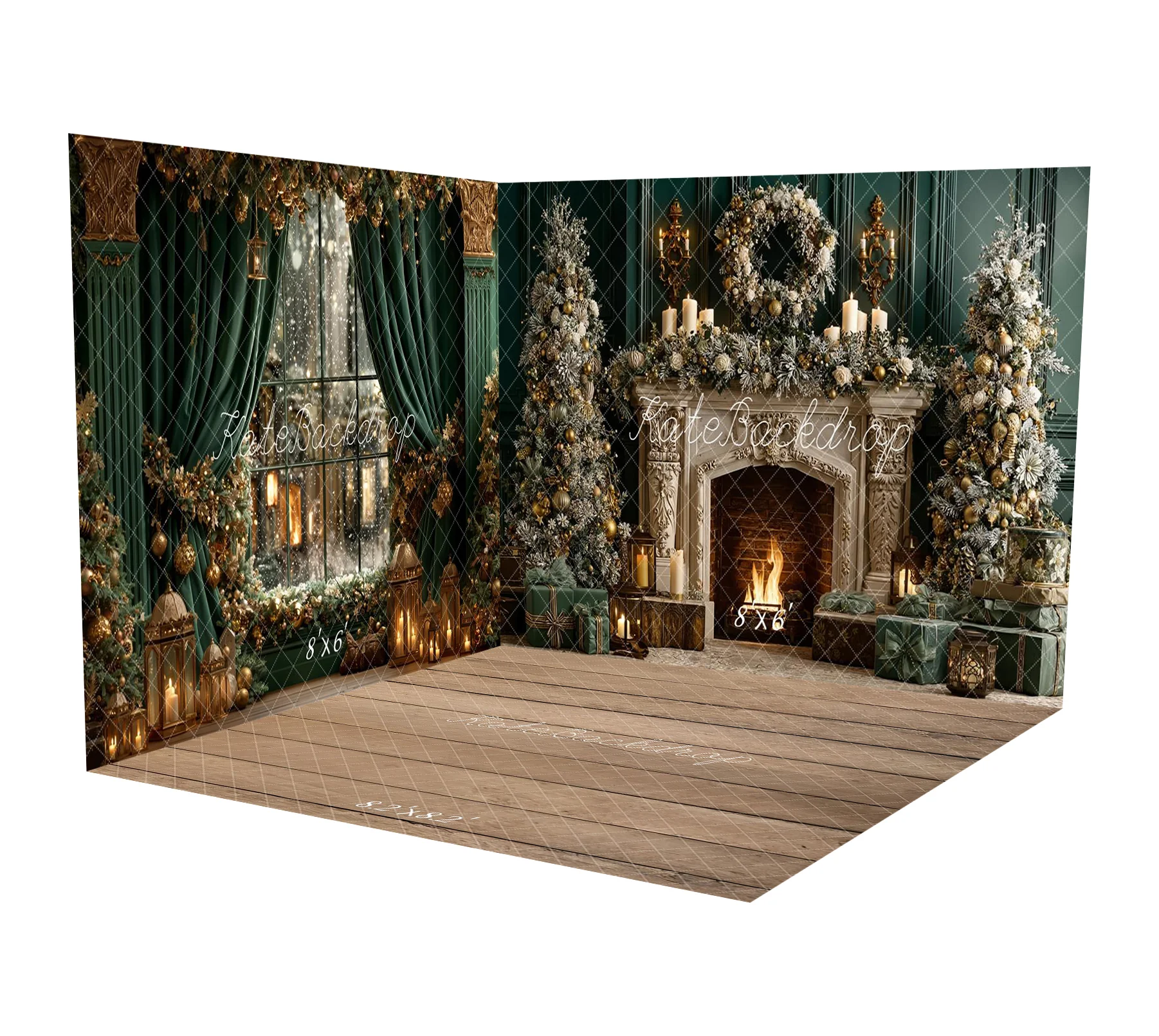 Kate Christmas Fireplace Vintage Wreath Trees Gifts Green Room Set - Image 5