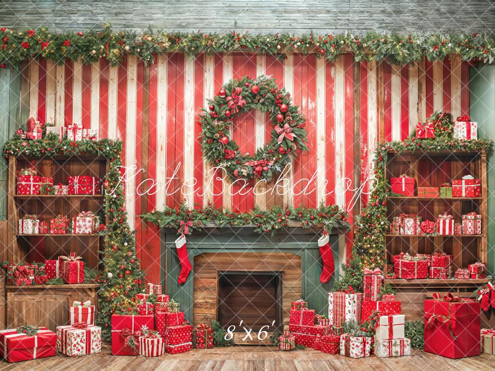 Kate Christmas Fireplace Wall Gifts Red Backdrop Designed by Emetselch - Image 3