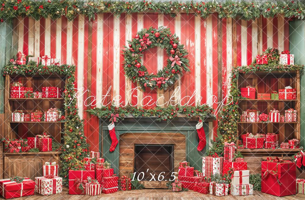 Kate Christmas Fireplace Wall Gifts Red Backdrop Designed by Emetselch - Image 4
