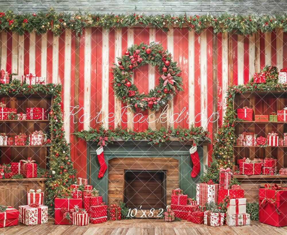 Kate Christmas Fireplace Wall Gifts Red Backdrop Designed by Emetselch - Image 5