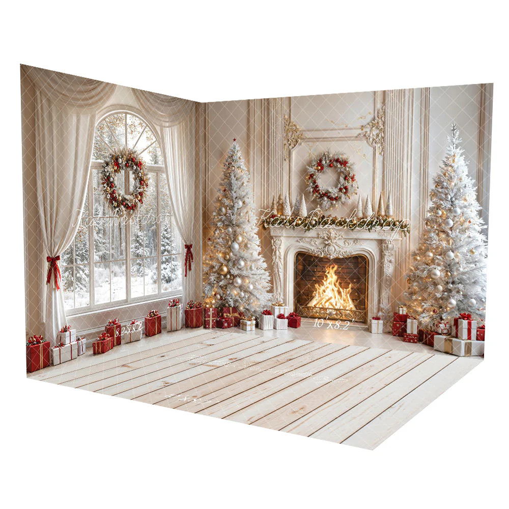 Kate Christmas Fireplace White Trees Gifts Room Set - Image 2