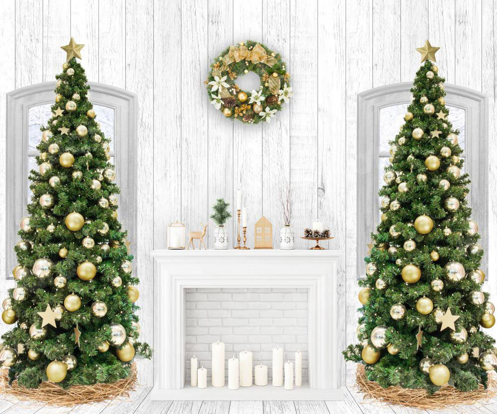 Kate Christmas Fireplace White Wood Backdrop for Photography - Image 3