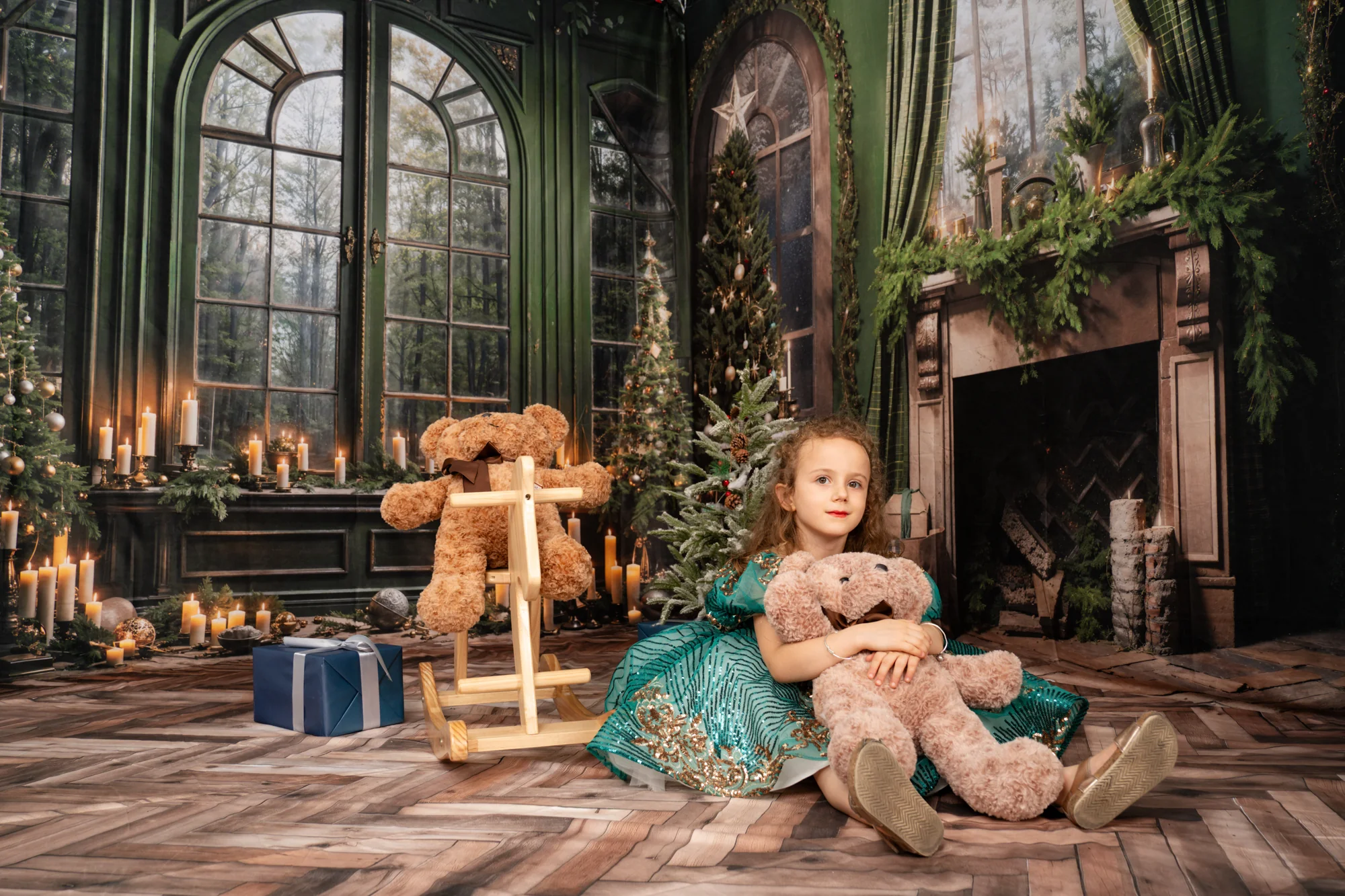 Kate Christmas Fireplace Window Green Room Set - Image 4