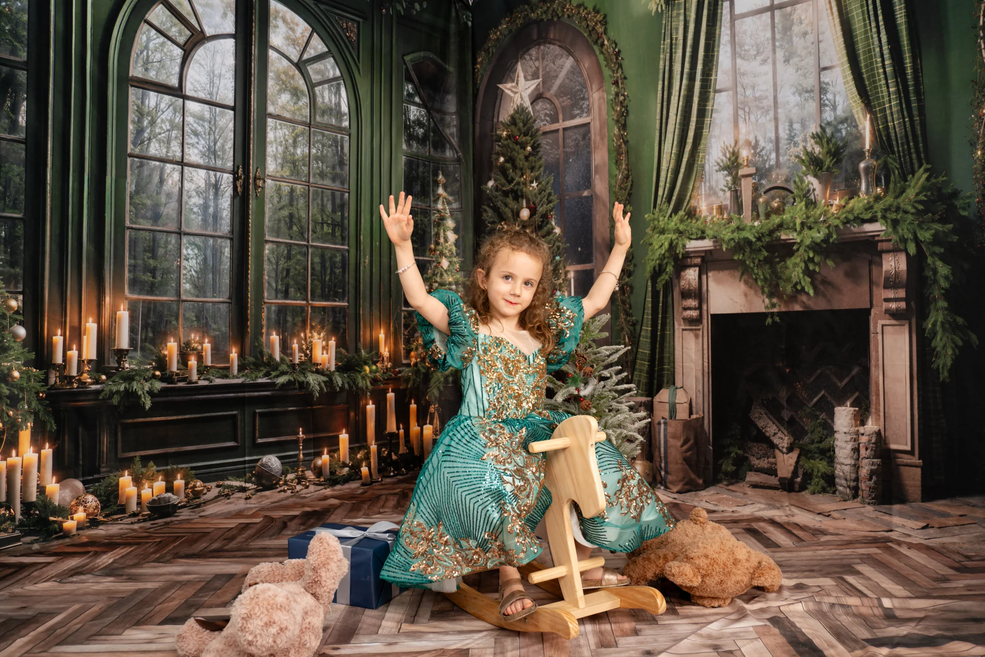 Kate Christmas Fireplace Window Green Room Set - Image 5