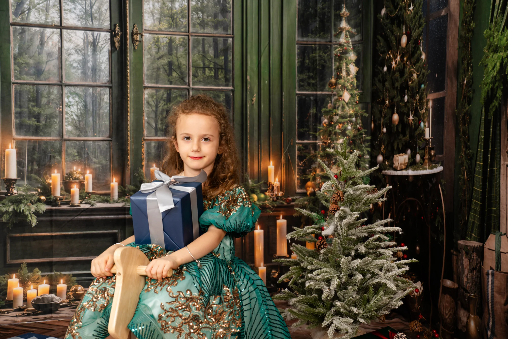 Kate Christmas Fireplace Window Green Room Set - Image 6