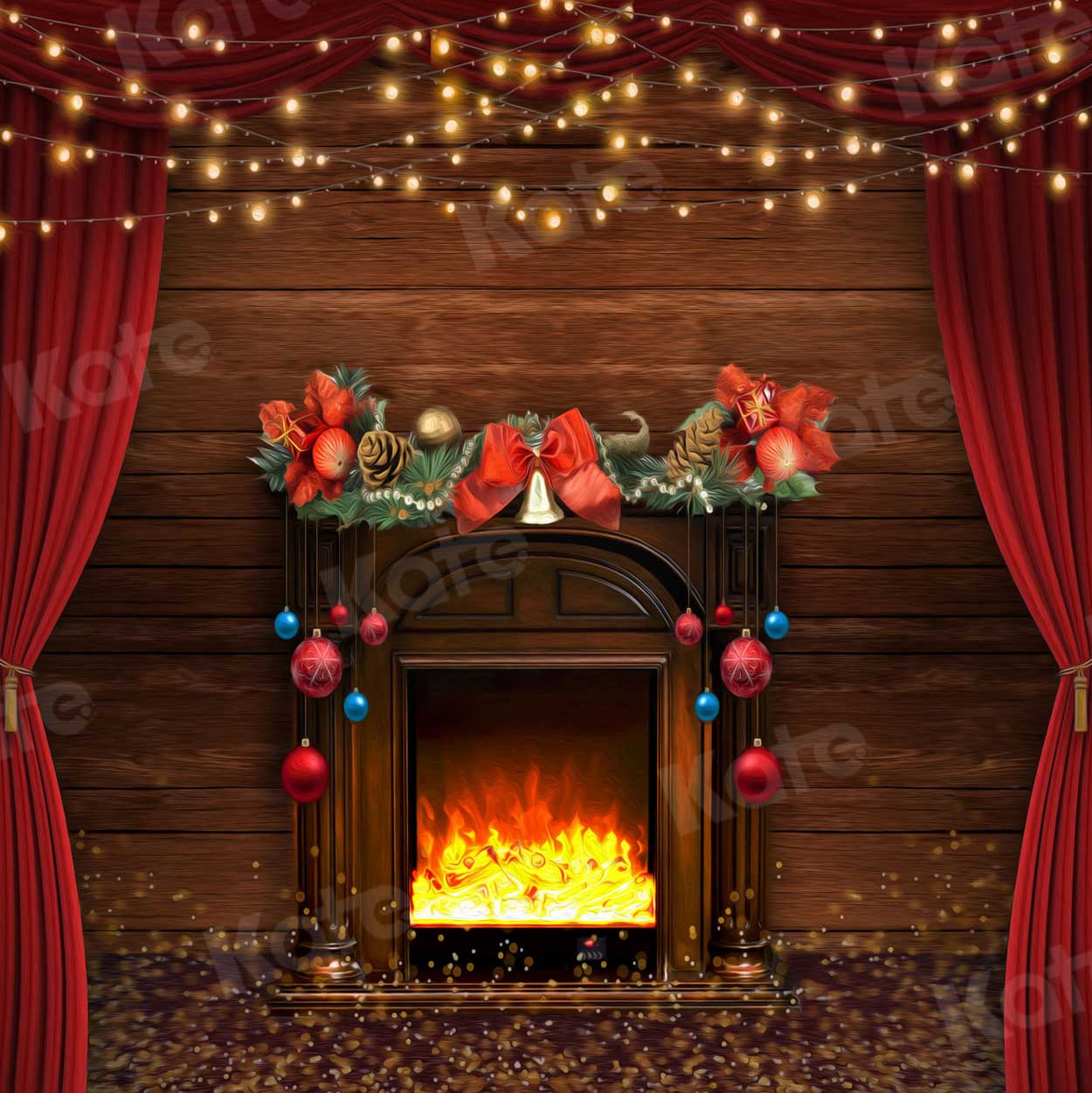Kate Christmas Fireplace Wooden Backdrop for Photography - Image 2