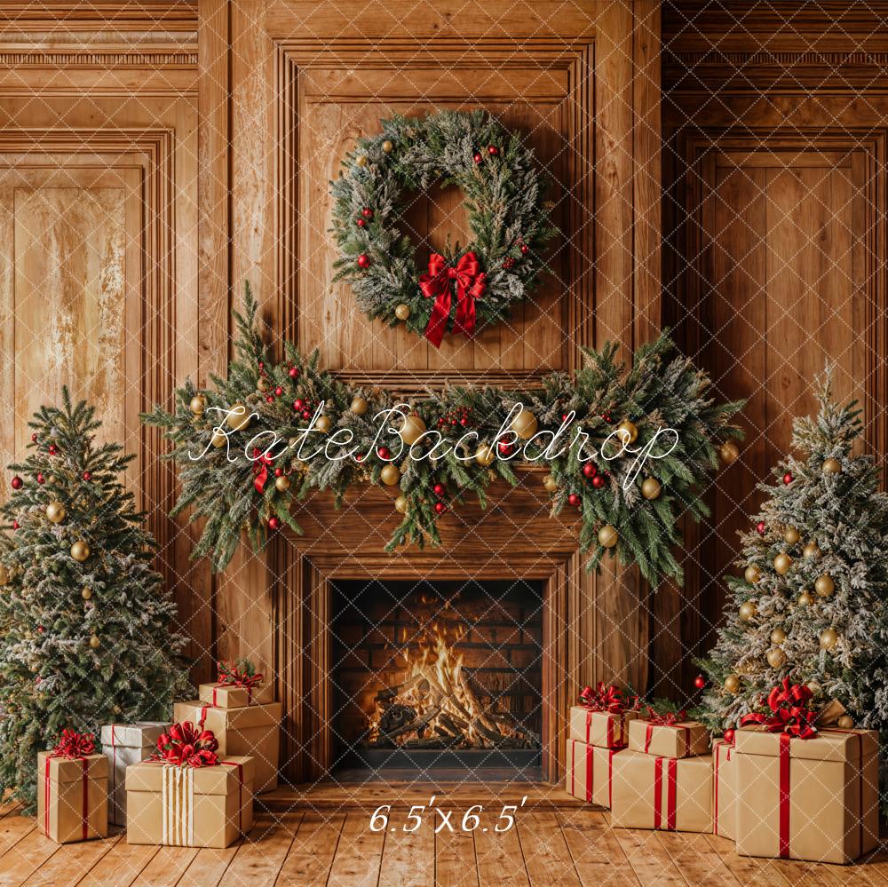 Kate Christmas Fireplace Wooden Wall Backdrop Designed by Emetselch - Image 2